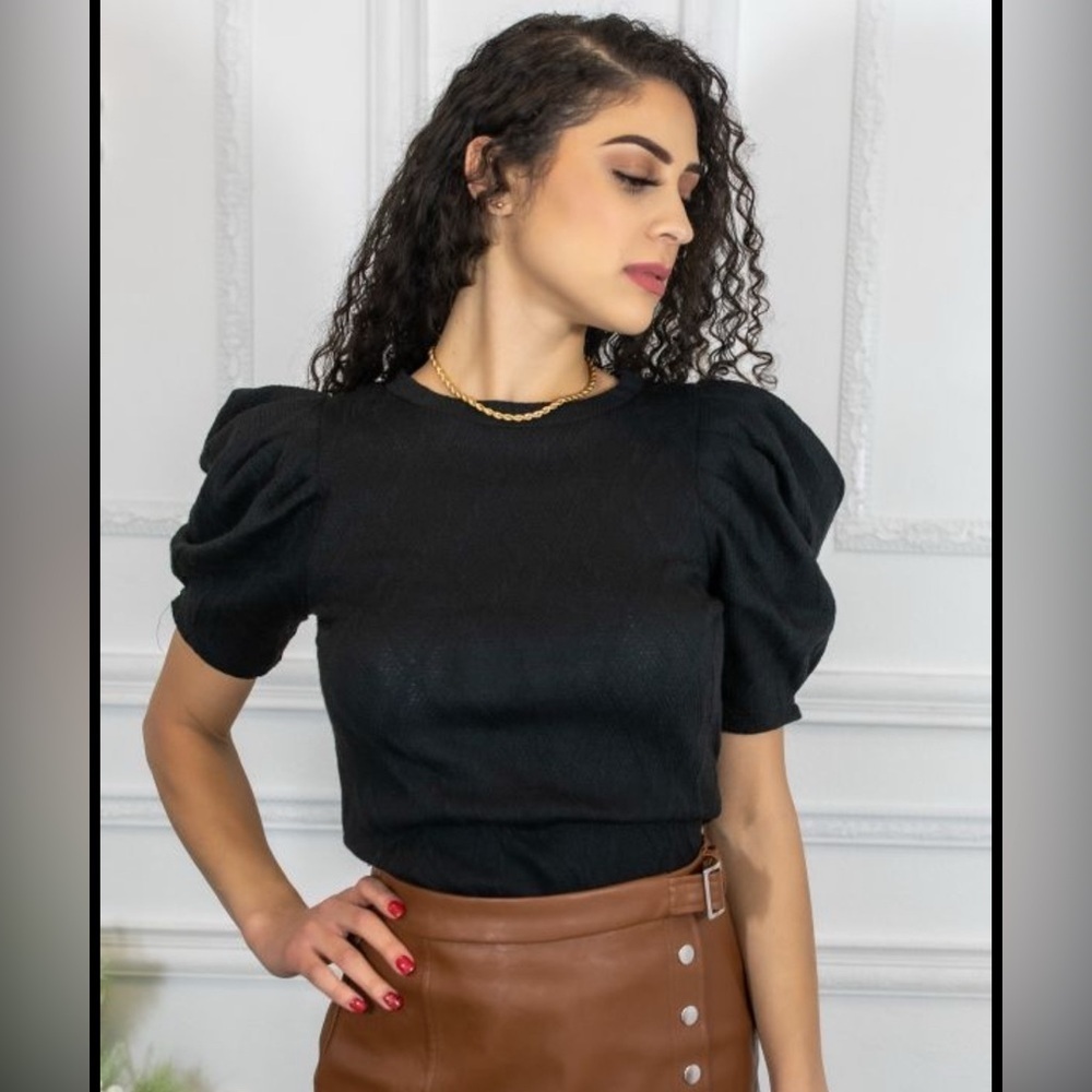 Elegant Black Puff Sleeve Top